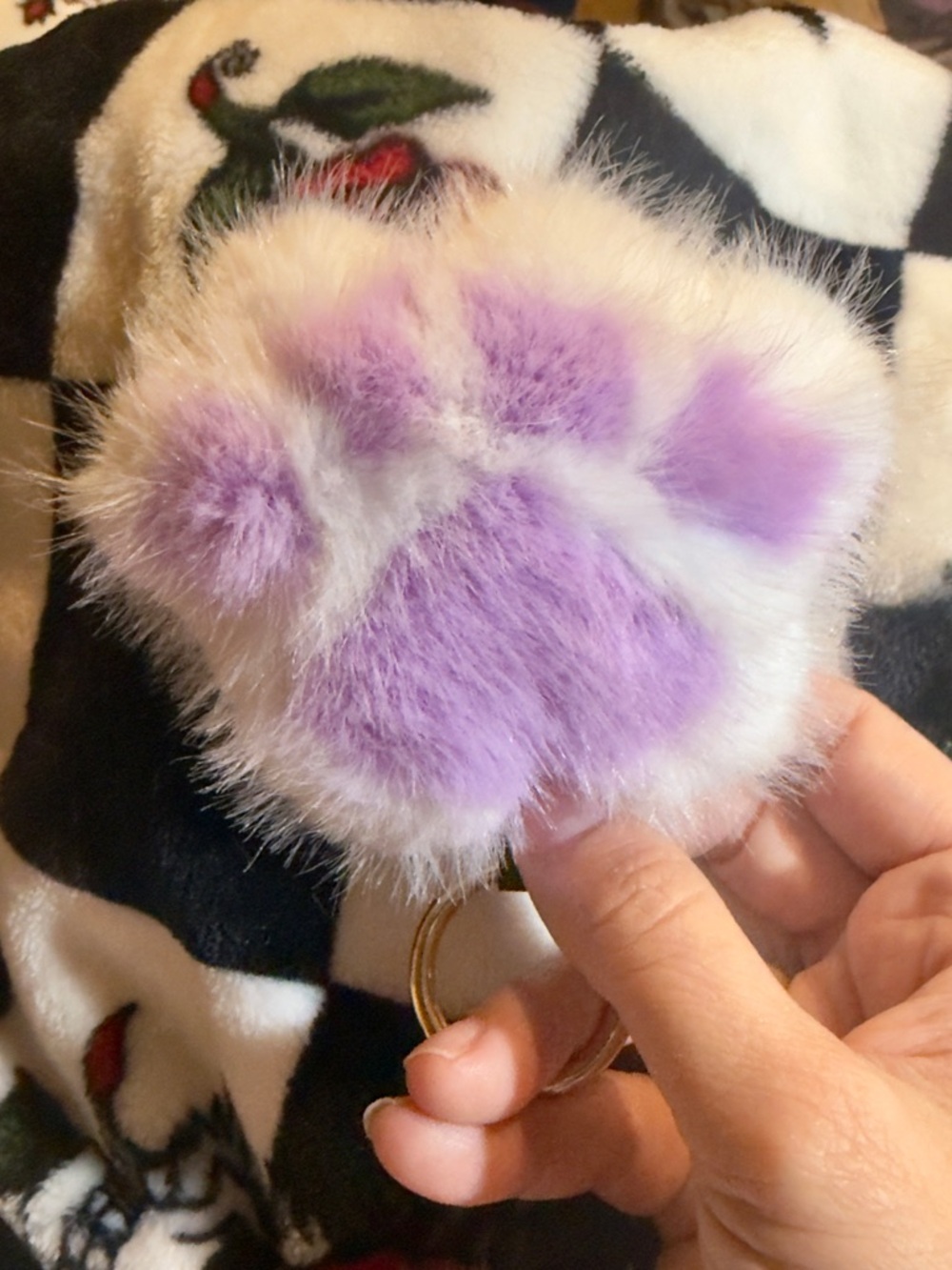 Soft Paw Pom Pom Keychain - 3 colors left. Pink, purple, & white/Black.